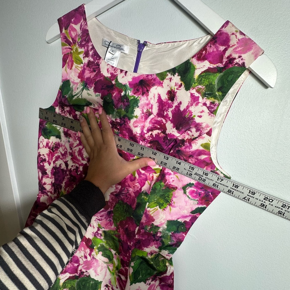 Oscar de la Renta Silk Floral Party Poplin Fit & Flare Cocktail Midi Dress Sz 8 - Picture 12 of 16